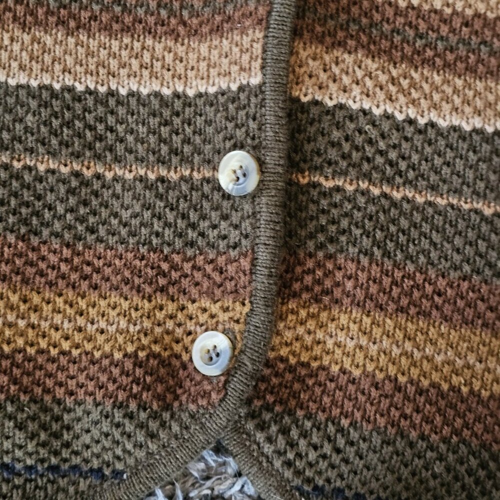 VTG Womens Sweater Vest Striped Sz M Green Brown Button Up Knit Forest Preppy - Picture 6 of 9